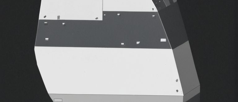 Close crop of the same render: a charcoal band set with small fittings between two broad white bands.